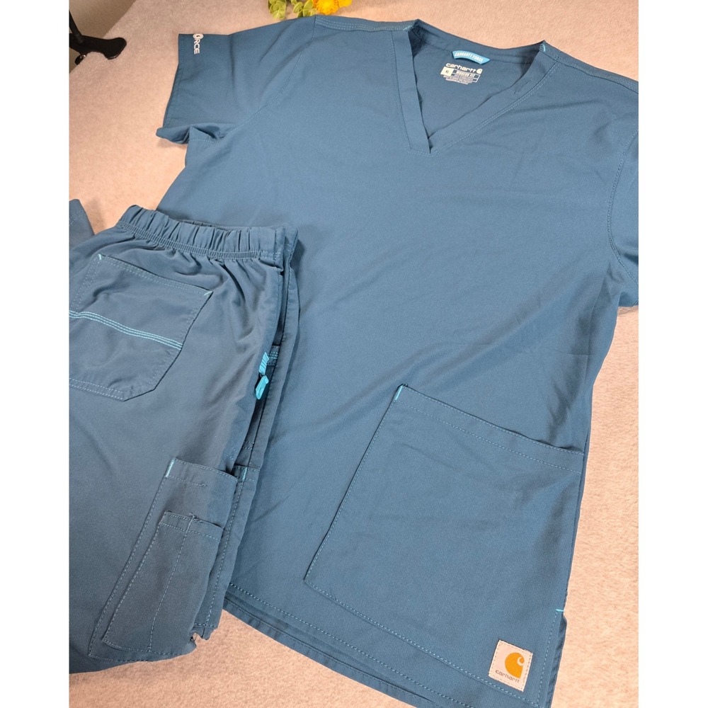 Carhartt Force Scrub Set Women XL Petite Blue Modern Fit V-Neck Cargo C52110P - Picture 2 of 16